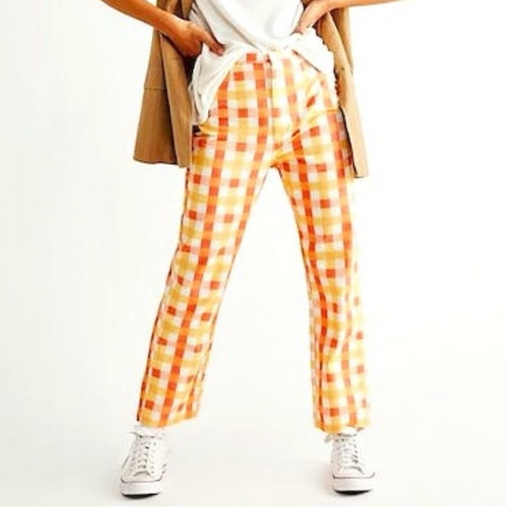 Free People NWOT!!! She’s All That Orange Plaid Straight Leg Pants